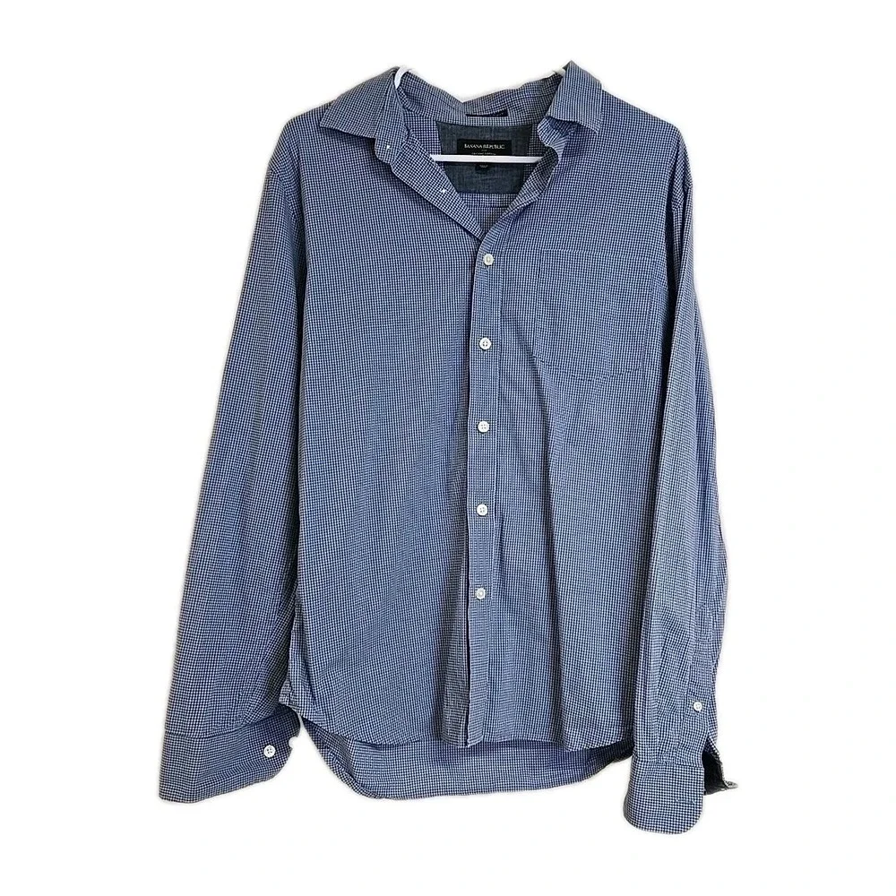 Banana Republic Untucked Fit Organic Cotton Button Down Long Sleeve Shirt Blue M